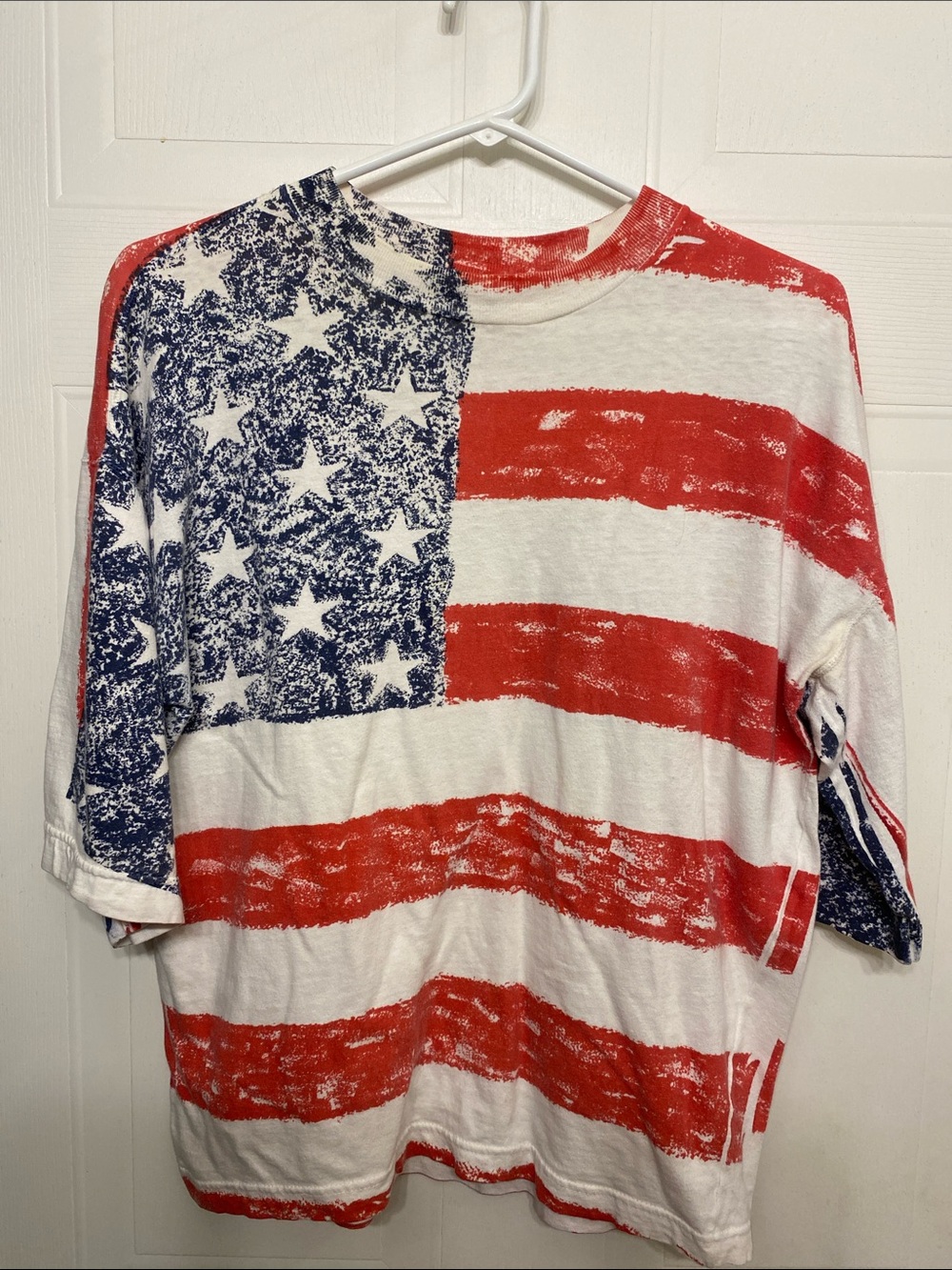 Women's Red, White & Blue Flag Print Short Sleeve Tee